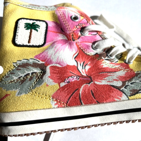 PALM ANGELS Appliquéd floral-print canvas high-top sneakers size 9 - Picture 2 of 5
